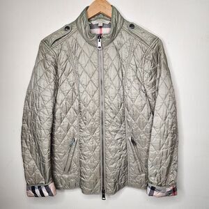 Burberry Brit Diamond Quilted Jacket Zip Womens Medium Sage Green Olive Mist